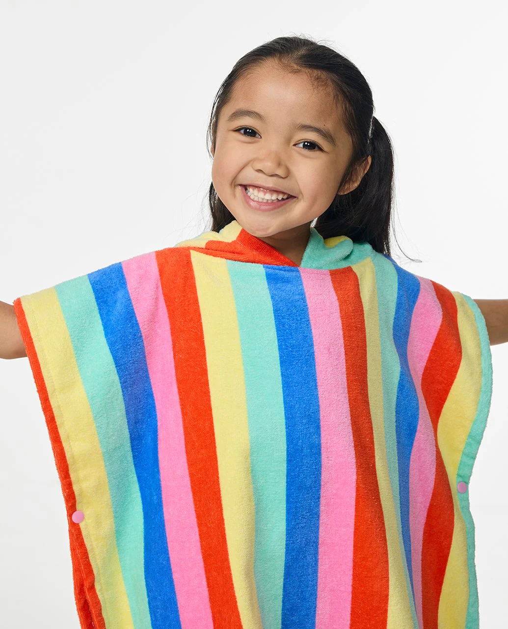 Mixed Snap Hooded Towel Poncho - Girl - Image 4