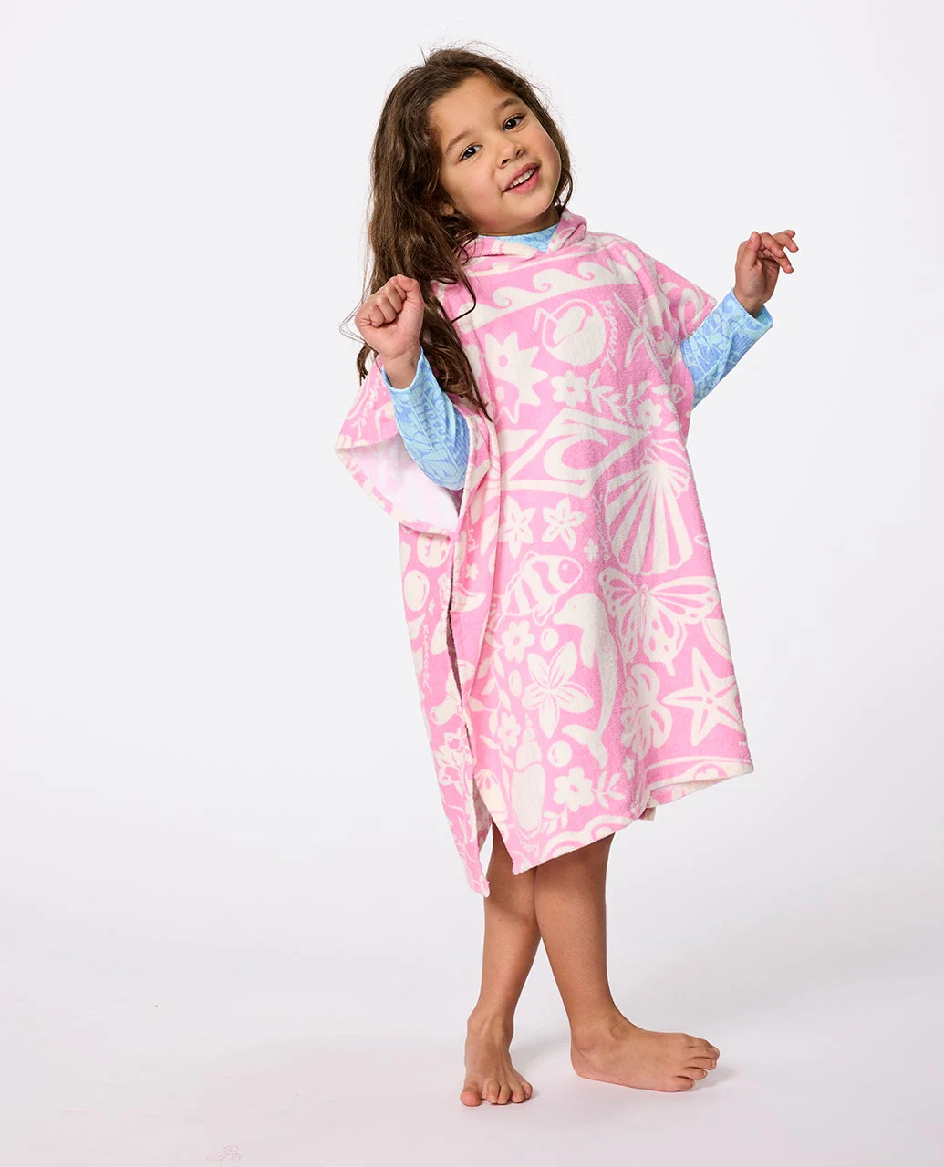 Mixed Snap Hooded Towel Poncho - Girl - Image 3