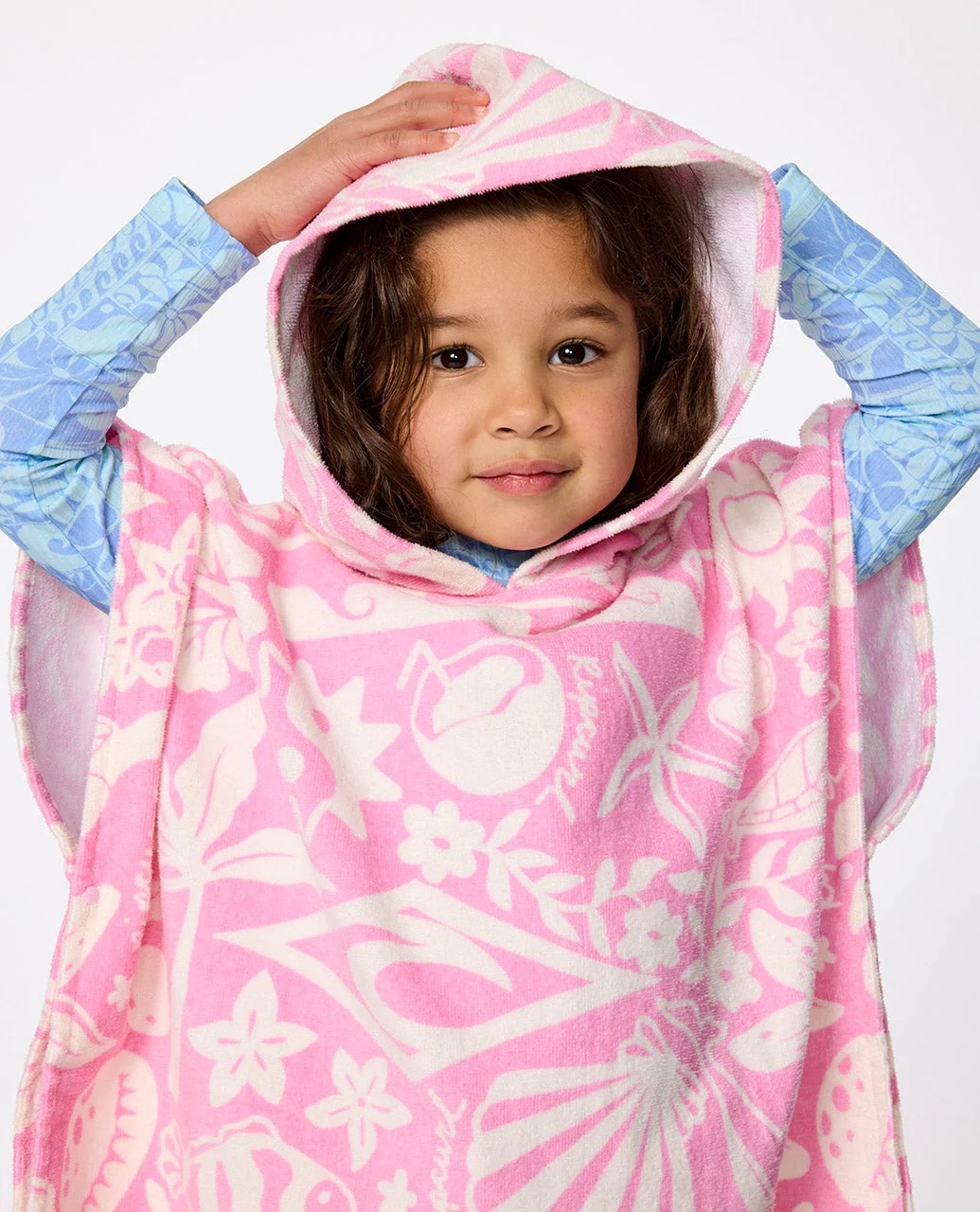 Mixed Snap Hooded Towel Poncho - Girl - Image 4
